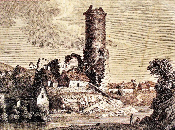 Zřícenina hradu Jenštejna v roce 1798, autor neznámý